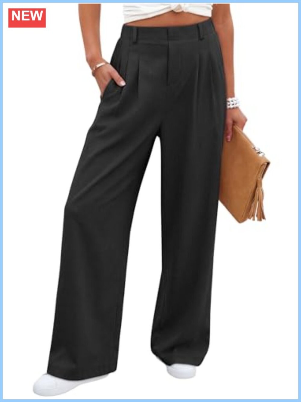 ANRABESS Women's Wide Leg Pull On Palazzo Pants Stretchy Business Casual Waffle